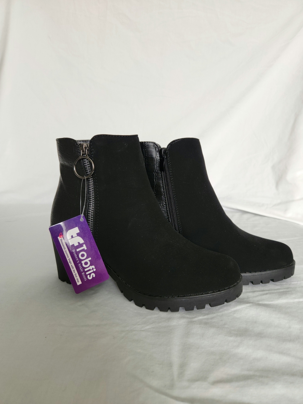 Amazon Black Zip Up Ankle Boots Suede Leather Alligator Detail Womens Size 7